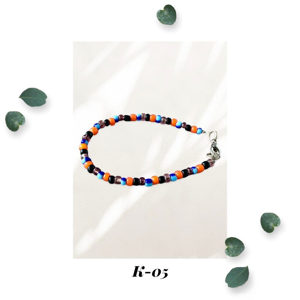 Speckled Season - Seed Bead Bracelet - Orange Blue Purple Black